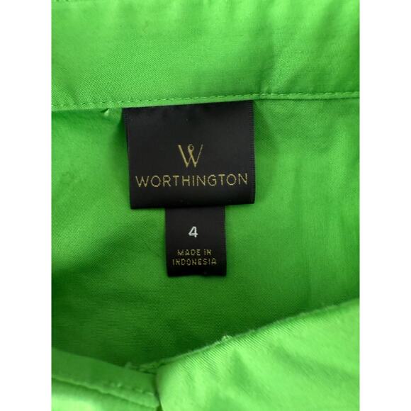 Worthington Size 4 Stretch Casual Button Top Green Long Sleeve Collar Cotton - Picture 6 of 8